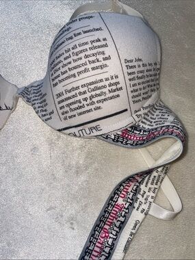 John Galliano White Newspaper-Print Bra with Pink Accent